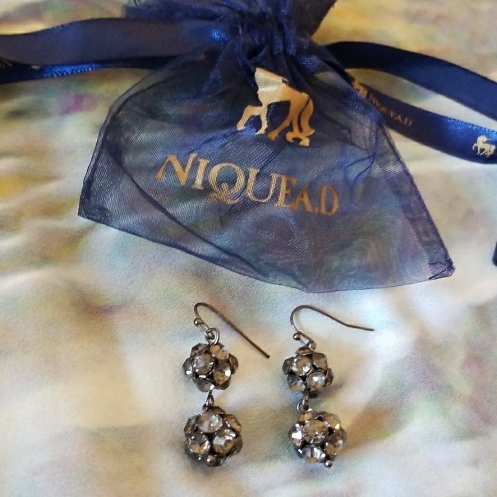 NIQUEA.D // gunmetal silver crystal double ball drop earrings